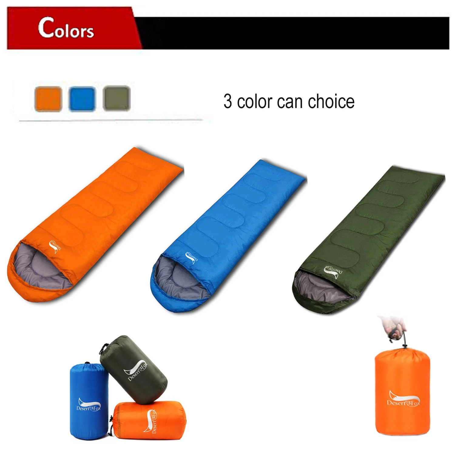 Desert&Fox Compact Sleeping Bag Ultralight Envelope 3 Season Sleeping Bags with Compression Sack for Camping Hiking Travelling