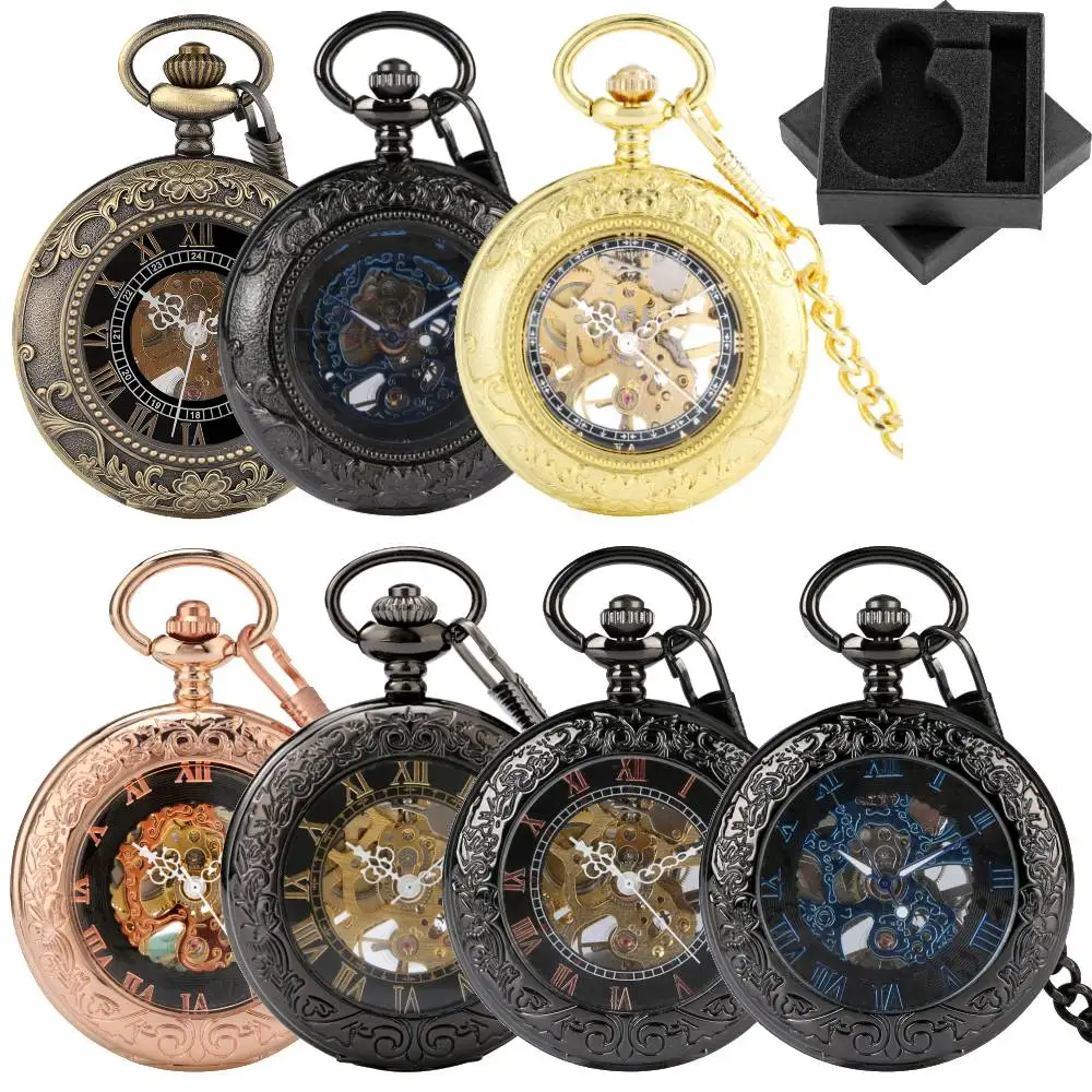 metal-retro-flower-pattern-mechanical-pocket-watch-transparent-glass-roman-numerals-dial-fob-chain-pendant-pocket-clock-gift-men