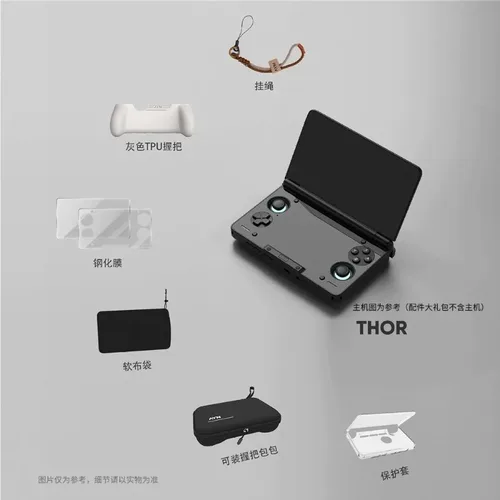 Imagen 2 del producto Para AYN THOR doble pantalla Flip accesorios de juegos de mano agarre cubierta protectora bolsa de almacenamiento cordón película templada bolsa de tela suave