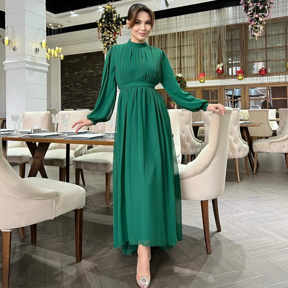 Gaun Prom, Fashion sifon Pleat A-line kerah tinggi gaun Midi Gaun Prom Formal cocok sederhana gaya Modern Unisex Pastrol klasik