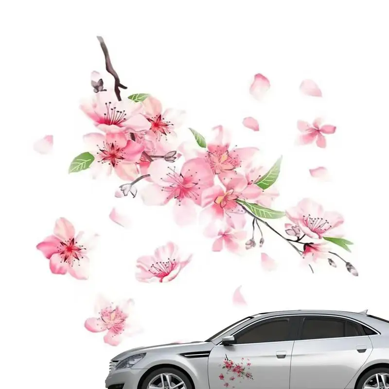 Car Sticker Pink Cherry Blossom Vinyl Car Sticker Auto Flower Decal Windshield Windo Bumper Trim Interior Mouldings Auto Styling