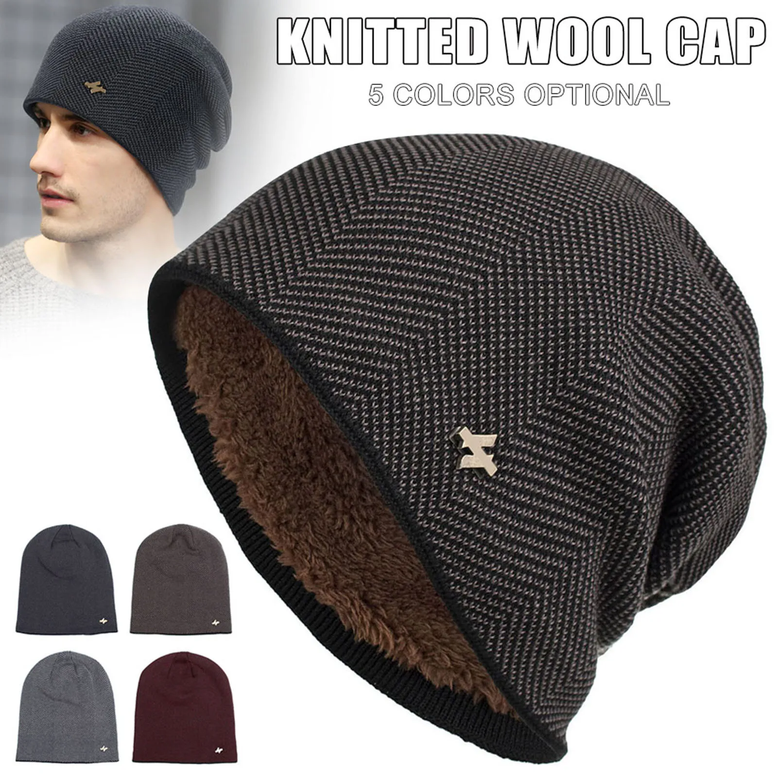 winter Knit Cuffed Beanie Hats Comfortable Wool Hat with Solid Color for Cold Weather Wearing Head Warmer