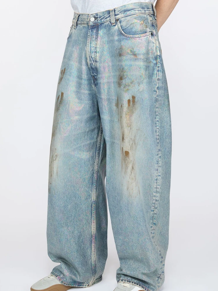 

Original AC25 Gradient Silver Coated 1996 Washed Casual Jeans Straight Leg mid Waist Zipper Fly Men's Fashion All Seasons