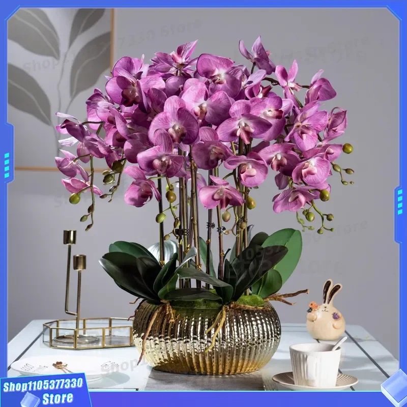 Realistic Artificial Phalaenopsis Orchid Plastic Fake Flower for Living Room TV Cabinet Home Decor Bionic Floral Arrangement