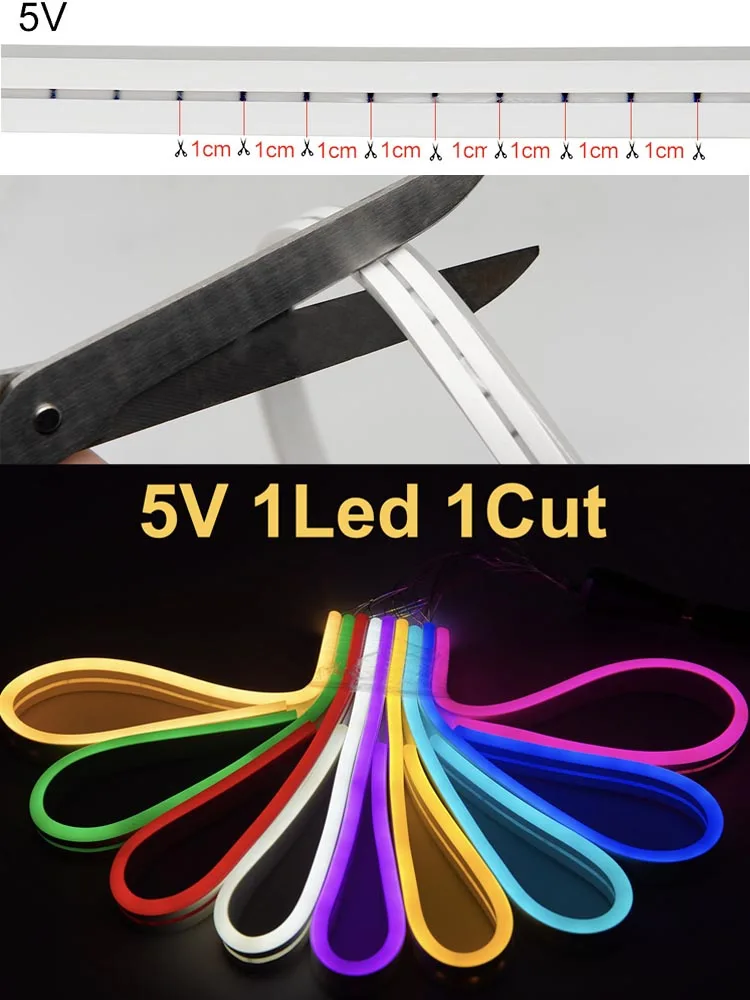 DC5V Led Neon Strip Light Waterproof 6mm Narrow Rope Flex Tape Silicon Tube Bar DIY Sign Red Green Blue Yellow Pink White