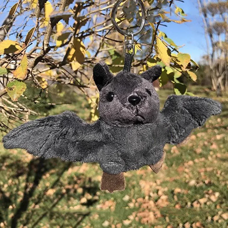 Simulated Animal Black Bat Pendant Bag Decoration Key Ring Chain Wild Nature Zoo Fly Mouse Plush Toy Stuffed Doll Girl Boy Gift