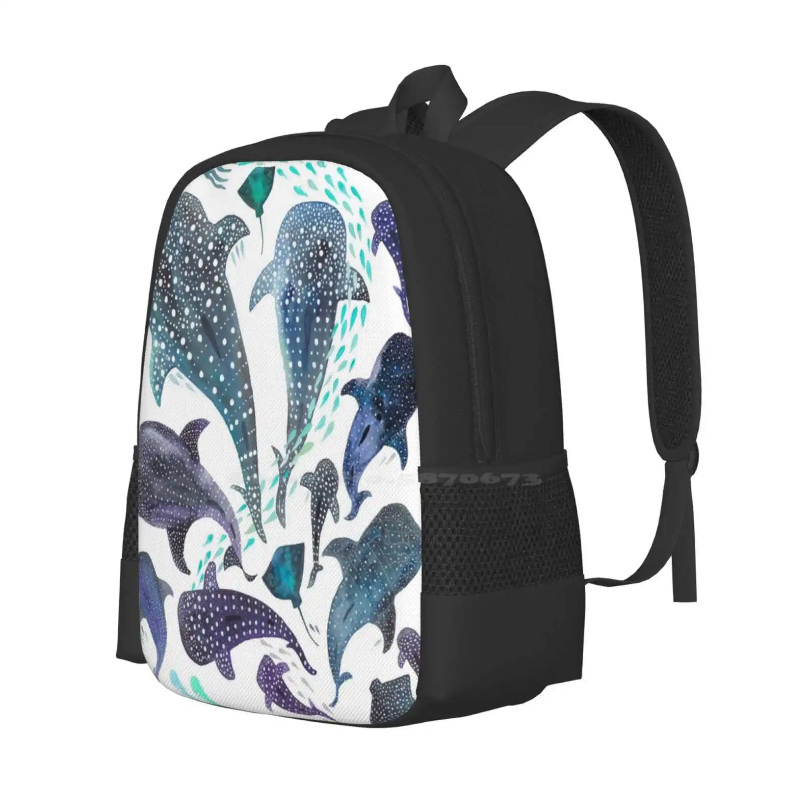 Whale Shark , Ray & Sea Creature Play Print Hot Sale Backpack Fashion Bags Watercolor Whale Shark Stingray Jellyfish Under The