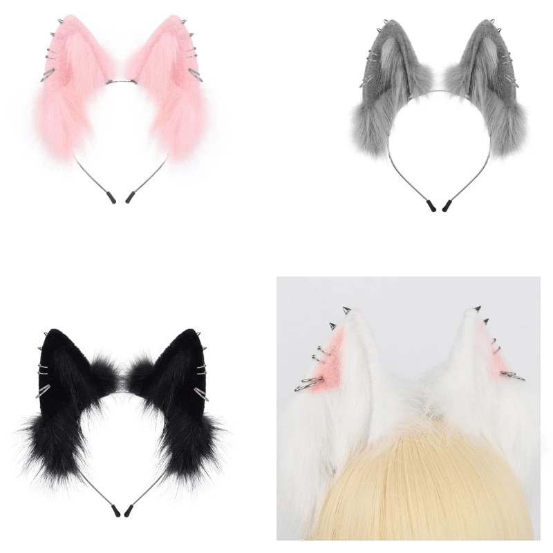 E15F قابل للتعديل فروي القطط الأذن خوذة لعيد الهالوين كرنفال تحت عنوان زي الحدث