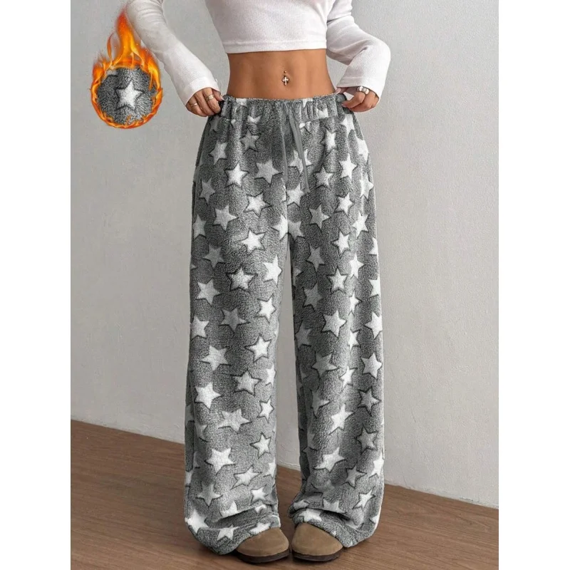 

Плюшевые домашние брюки Star Home: комфортные, из мягкой ткани, в нейтральном стиле, повседневные брюки для женщин, модные нейтральные брюки для весеннего сезона