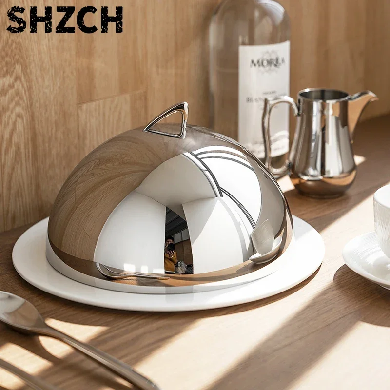 Stainless Steel Food Cover Luxury Household Dust Proof Dome for Cake Pastry Round Kitchen Food Storage Lid Modern Table Setting