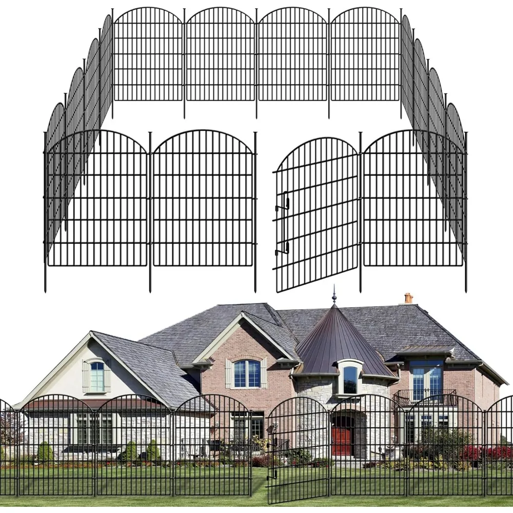 سياج حديقة مزخرف بقفل، 10 ألواح، طول 40 بوصة وطول 22.31 قدم، سياج كلب بدون حبوب للساحات الخارجية، مقاوم للصدأ #1