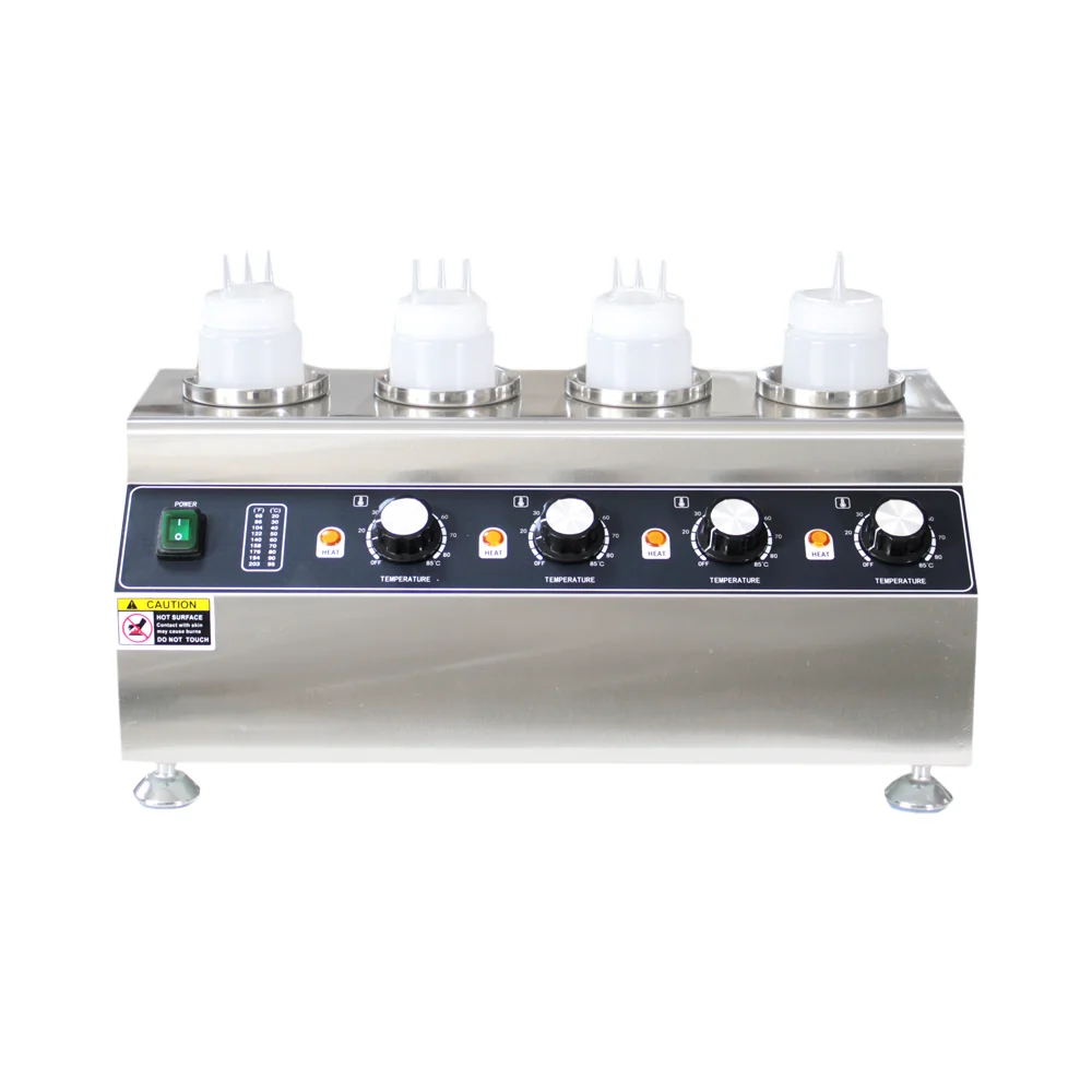 Commercial 4 bottles Topping Dispenser Melter Commercial Electric Bottles Sauce Warmer Hot Chocolate Cheese Jams Warming Machine