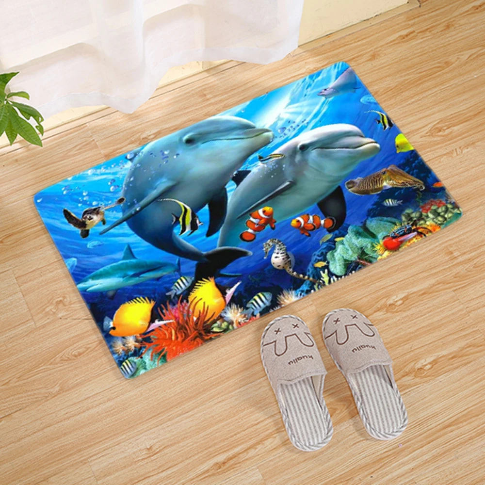 Fun Starfish Shark Pattern Non Slip Welcome Doormat Washable Entrance Floor Mat for Kitchen Bathroom Home Decor Beach Ocean Rug