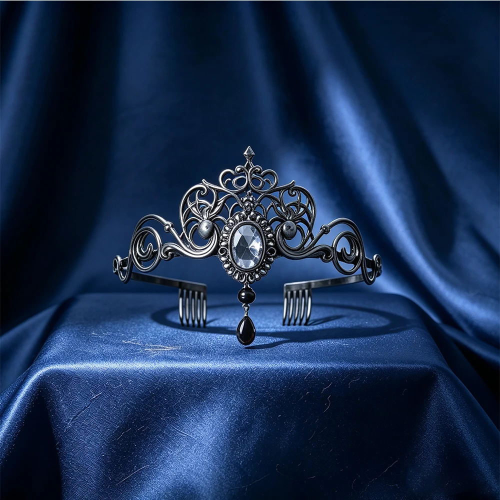 1pc Antique Black Alloy Spider Tiara Crown Dark Queen Cosplay Headdress Halloween Costume Party Hair Ornaments With Comb view 6