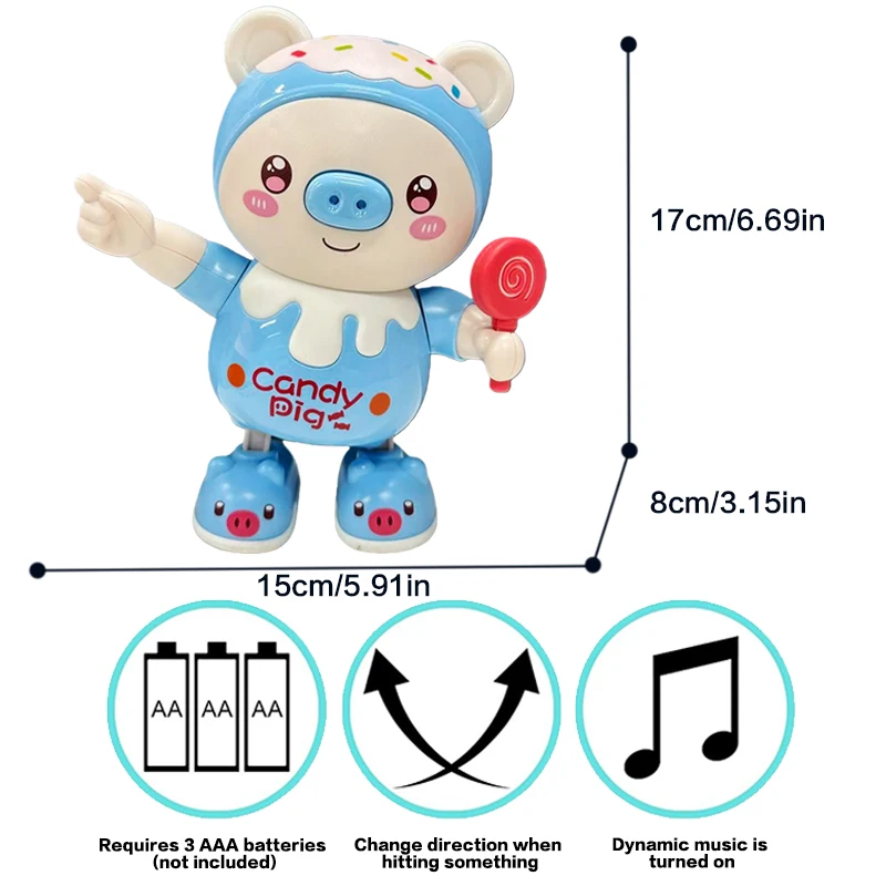 لعبة كاندي بيج الكهربائية للأطفال تتأرجح لليسار واليمين، صوت ملون وخفيف، لعبة هدية العيد المفضلة لدى الطفل