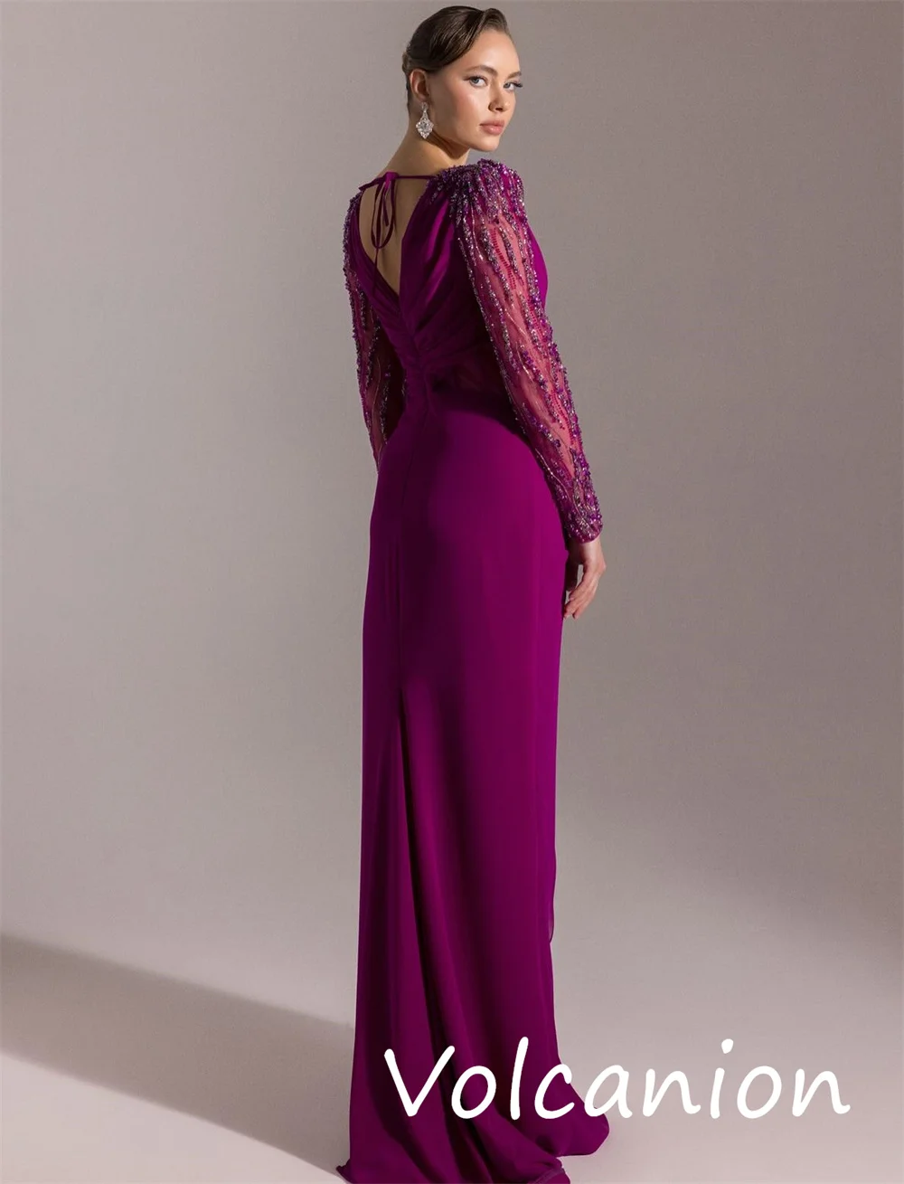 カスタマイズされたスパークルマッチングジャージスパンコールプリーツストレートVネックロングドレスオーダーメイドオケージョンファッション