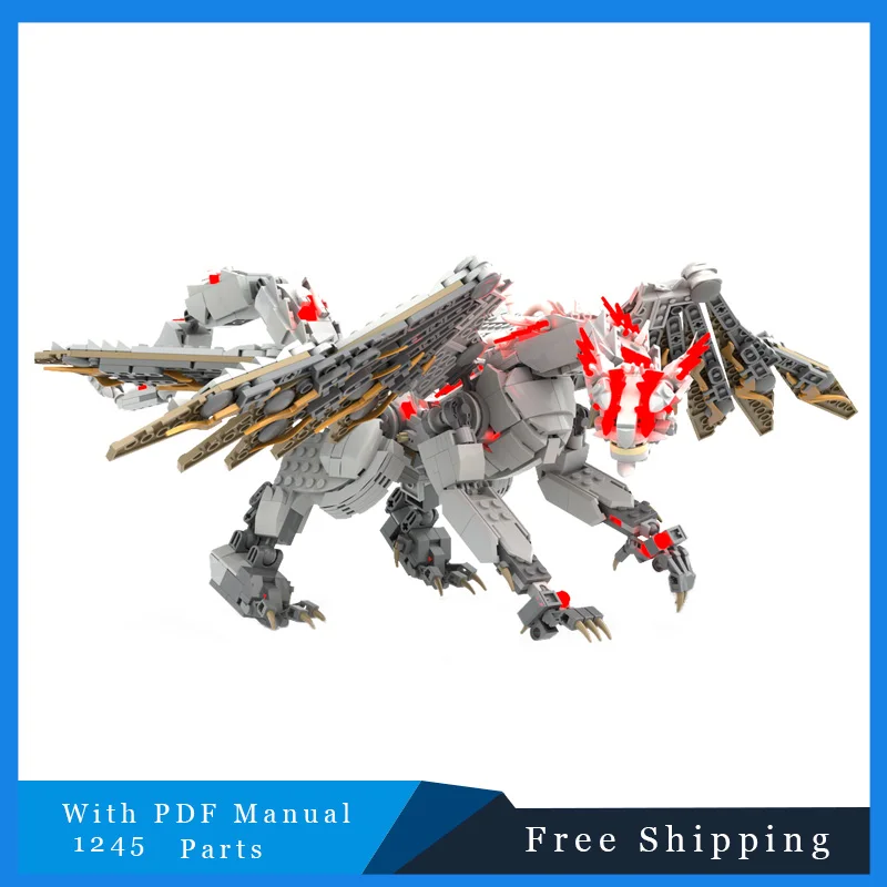 1245 PCS Creative MOC Four Wings Ancient Dragon Building Blocks Model For Boys & Adults DIY Assembly Display Toys Christmas Gift