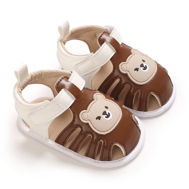 Infant Soft Sole Sandals 0-18M, Cute Bear Closed Toe with Adjustable Strap for Newborns Casual Wear