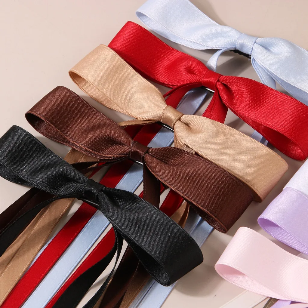 2.5cm Ribbon Bowknot Hair Clip for Girl Boutique Headwear Hairgripes Elegant Long Tassel Ponytail Colorful Hair Accessories