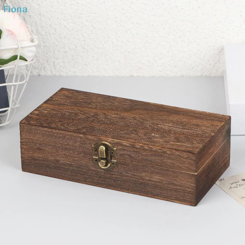 ♤Rustic Wooden Storage Box | Rectangular Keepsake Box with Hinged Lid & Latch for Jewelry & Collectibles
