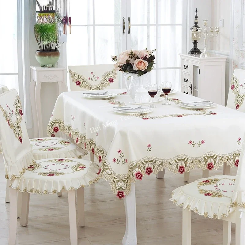 Table Cloth Luxury Embroidered Round Tablecloth For Table Juppe Dining Table Cover Fresh Flower Rose Chair Cover Home Decoration
