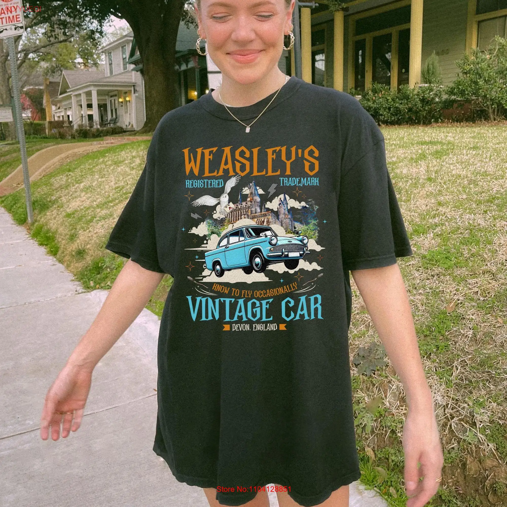 Retro Wizard Flying Car T shirt Vintage Style Weasley SweaT Bookish Universal Fan Magical Adventure long or short sleeves