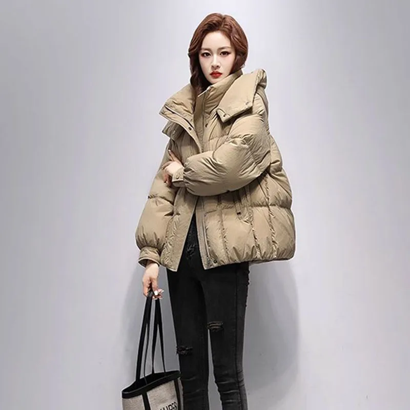 

Fashion Parkas Women Jacket Korean 2025 New Autumn Winter Loose Hooded Thick Warm Slim Short Down Cotton Padded Coat Female Tops
