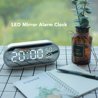 FanJu Mirror Digital Alarm Clock Table Snooze LED Display Time Temperatur Humidity Watch Night Light Desktop USB Home Decor