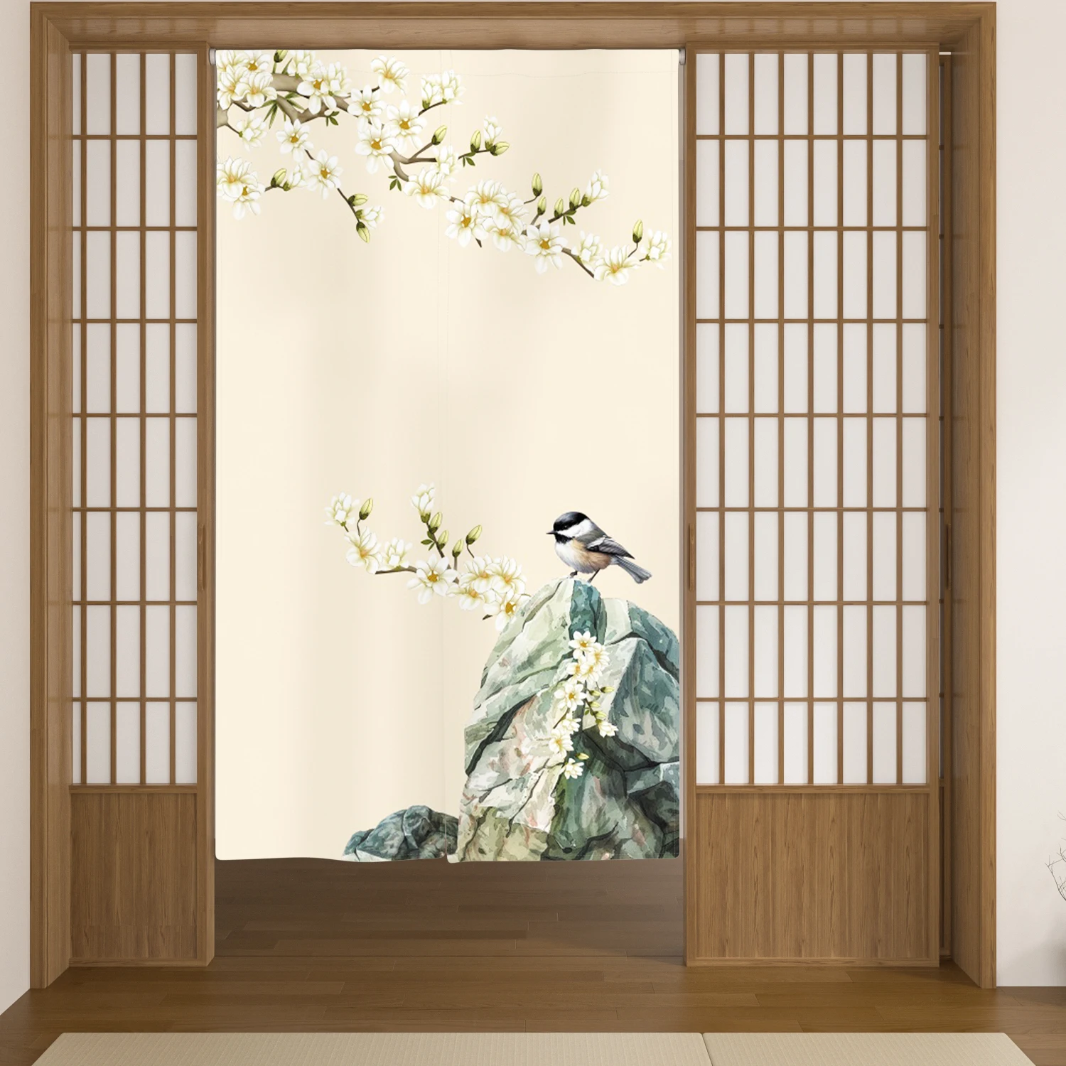 Japanese Door Curtain Ink Wash Art Cherry Blossom Home Decor Privacy Partition Screens Restaurant Kitchen Hanging Half-Curtains