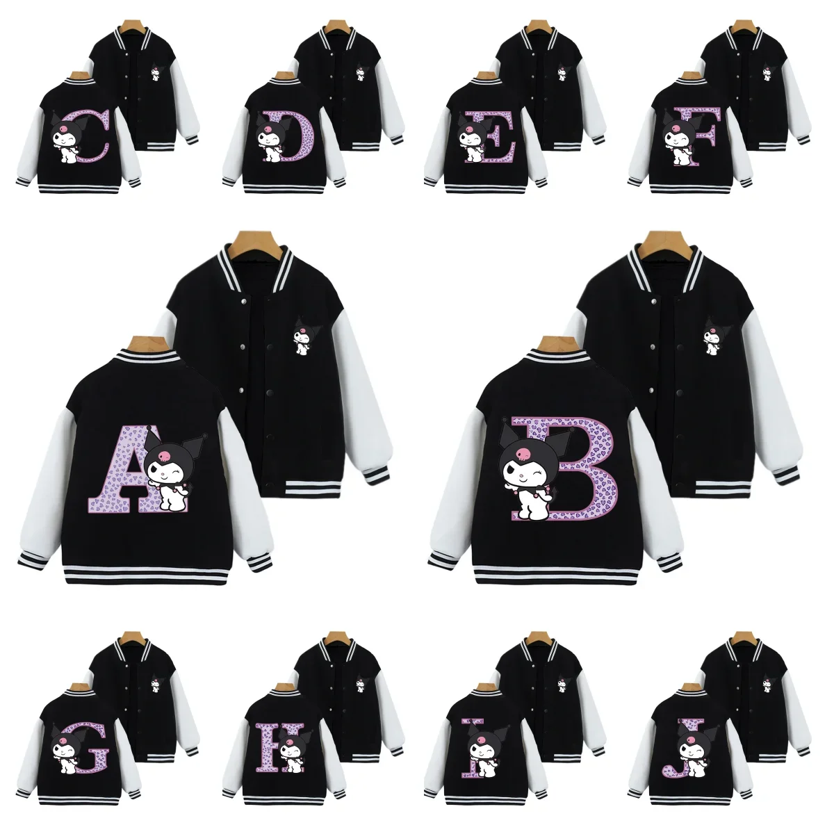 

Kuromis Children hoodie Letter A B C Cartoons Kid jacket Anime Kawaii Tops Casual baseball uniform Boy Girl Fashion long Sleeve