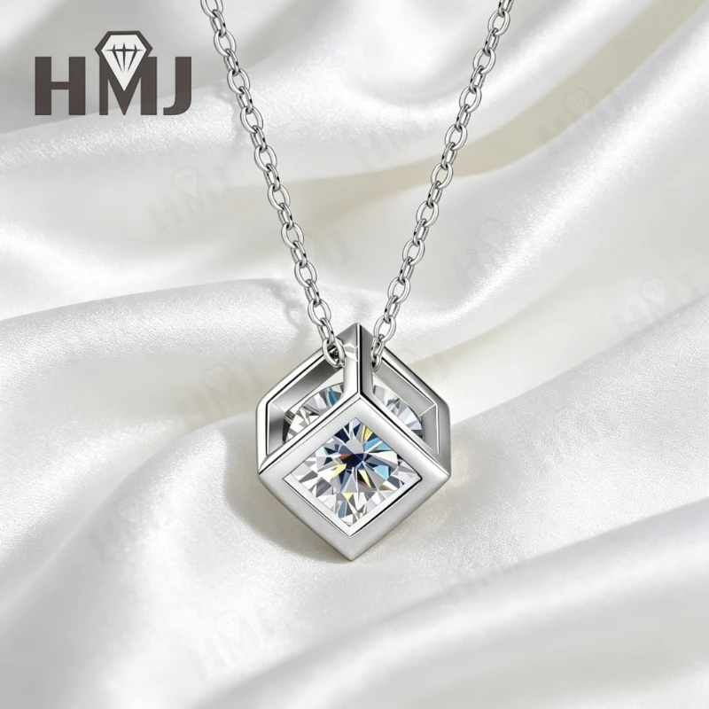 Einzigartiger Diamantförmiger 0,5ct/1ct Moissanit-Anhänger Halskette 925 Sterling Silber D-Farbe Party Statement Feiner Schmuck Geschenk für Sie – Detail 7