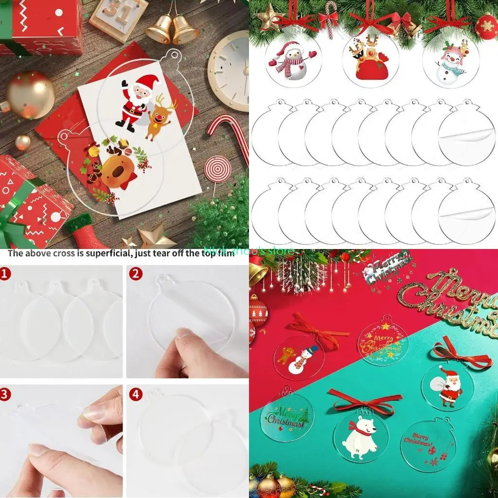 

E15E 72pcs Blank Christmas Bauble Tree Decoration,Clear Acrylic Christmas Ornament