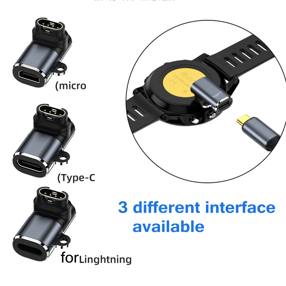 Adattatore per caricabatterie per orologio intelligente per Garmin Fenix 7/6/5 Instinct 2S Venu 2 Plus Forerunner, convertitore di ricarica per orologio micro USB tipo C