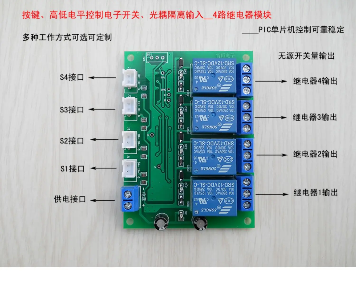Zelfblokkerende Vergrendelende Kraan Hoog-Laag Niveau Besturing Optocoupler Ingangsinterface _ _ 4-weg Relais Elektronische Schakelmodule
