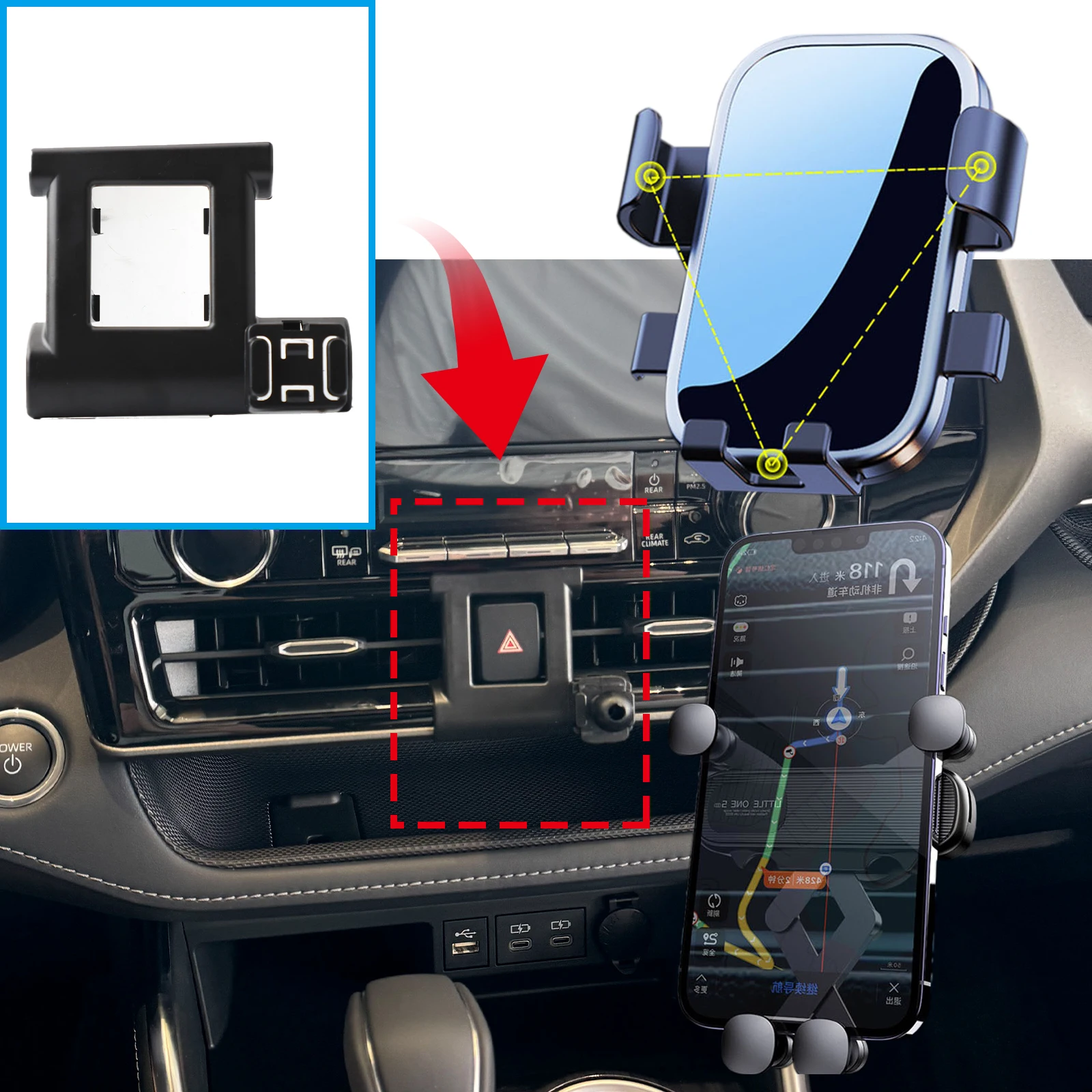 fit for Toyota Kluger XU70 2021 2022 2023 2024 2025 2026 Clip-On Phone Holder​​ Mount Screen Base No Vibration​ Car accessoires