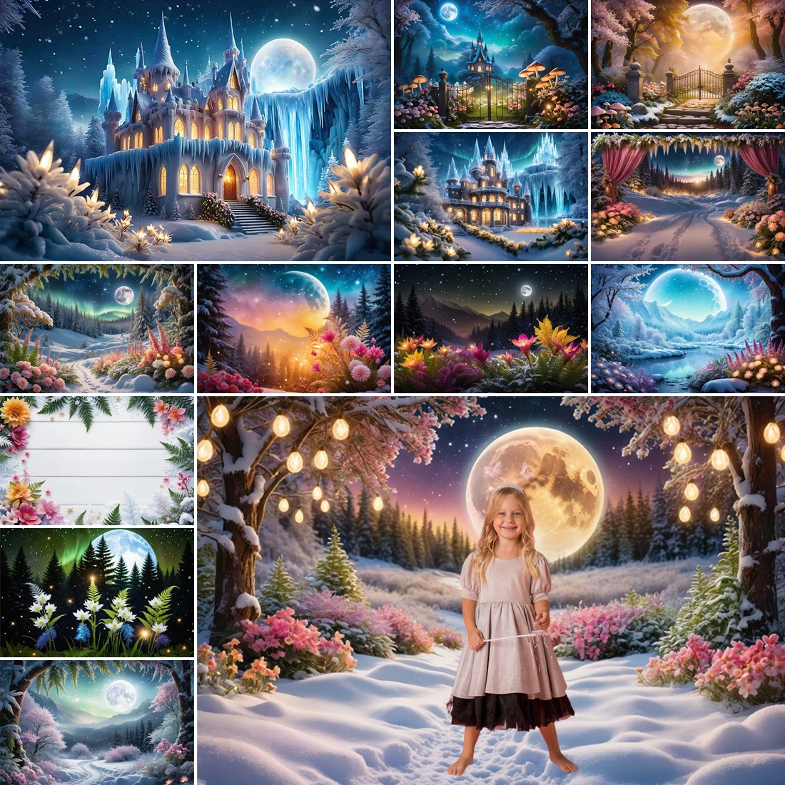 

MOON.QG Dreamy Fairy Tale Snow Backdrops For Photography Butterfly Snow Photo Background Child Accessories Photozone Party