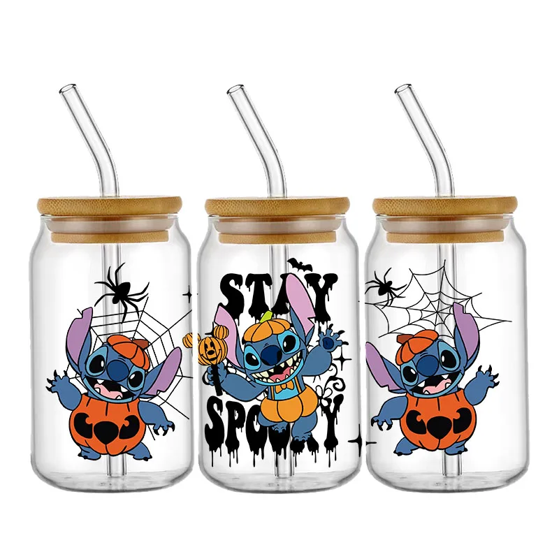 Halloween Disney Horron UV DTF Wrap For 16oz Libbey Glass Can DIY Libbey Glass Can UV DTF Transfer Senior 3D Sticker Bad Witches