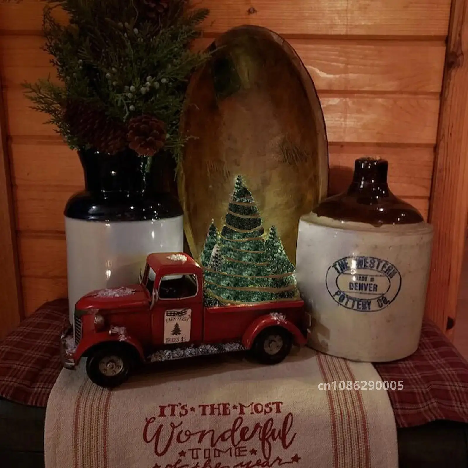 Red Farm Truck Christmas Centerpiece Vintage Iron Novel Pickup Car With Xmas Trees New Year 2024 Navidad Decoration Home Decor