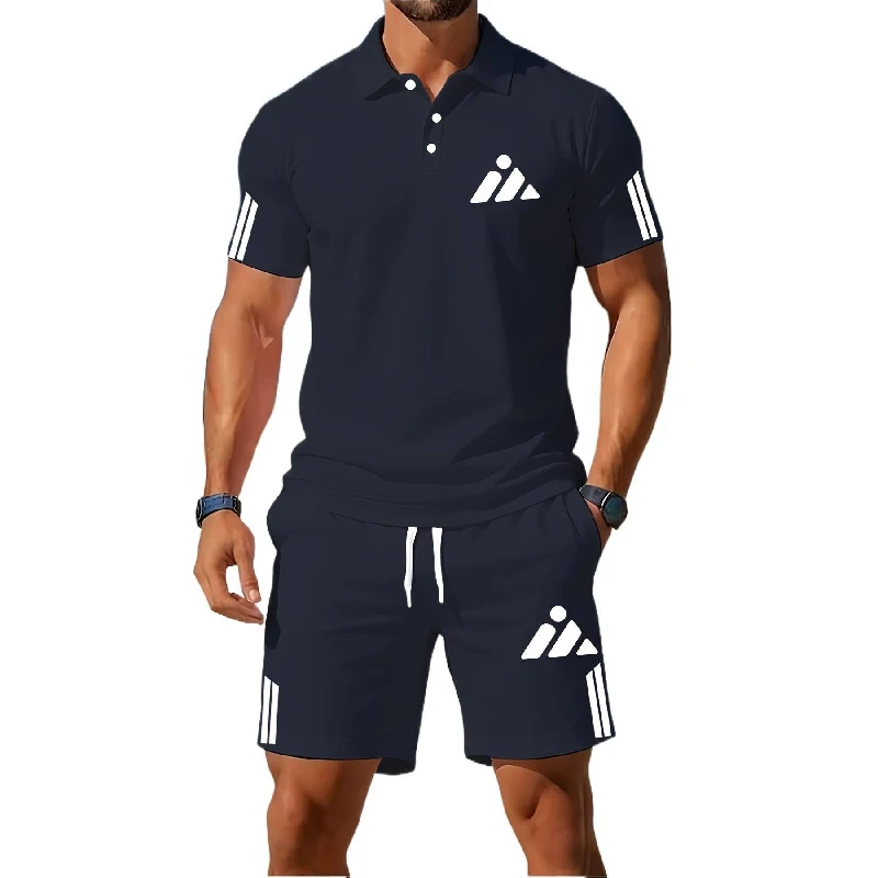 New Men'S High-Quality Casual Shorts And Polo Shirt Two-Piece Set For Summer Fashion, Comfort, And Breathability