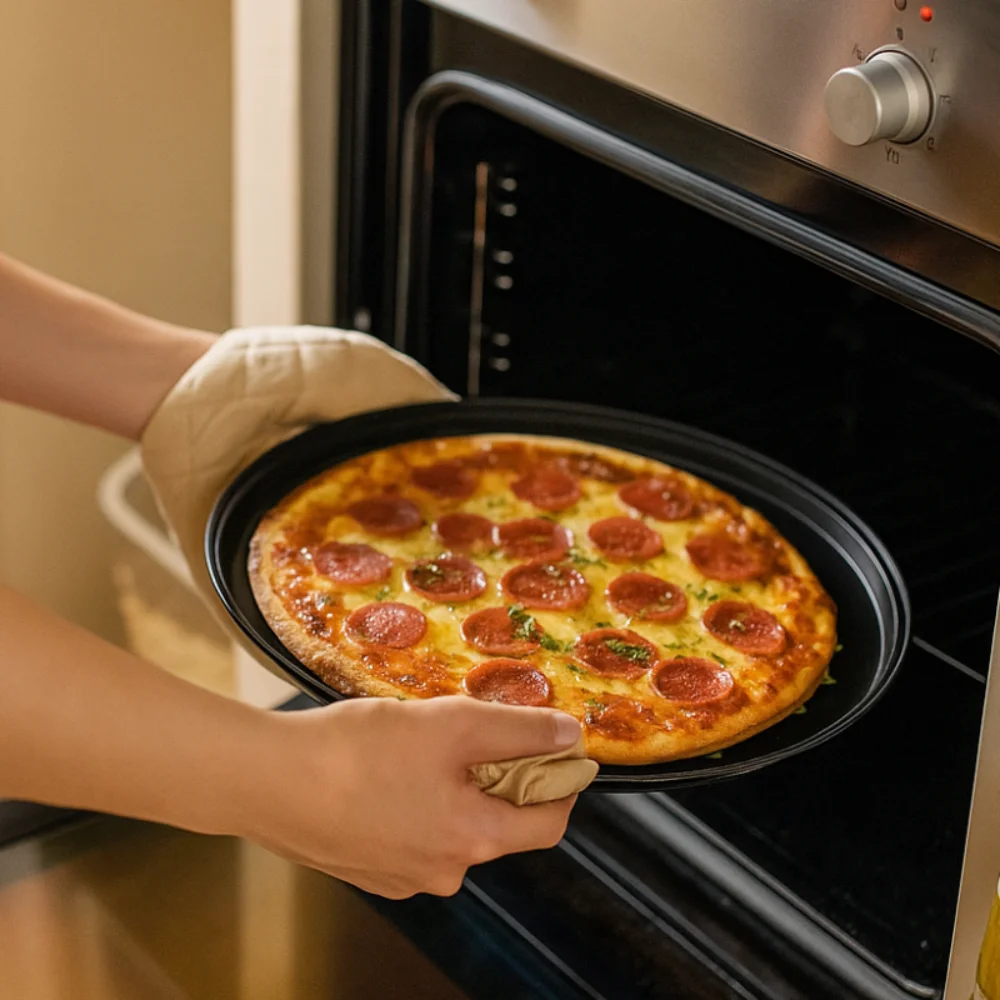 Sartén para Pizza perforada de acero al carbono, placa de cocina antiadherente para uso Mupti, bandeja redonda para hornear Pizza de 10/11/12 pulgadas, crujiente y espumoso