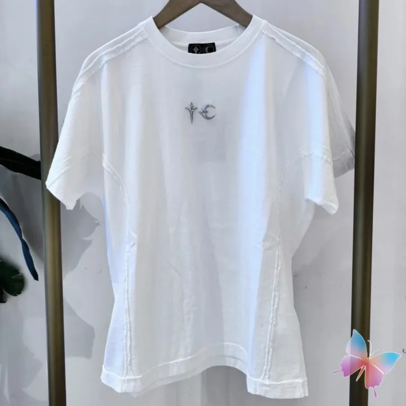 Summer White 100%cototn Thug Club Tshirts Hiphop Street Cleanfit Metal Logo Cut Stitch Round Neck Short Sleeve Tops Men Women