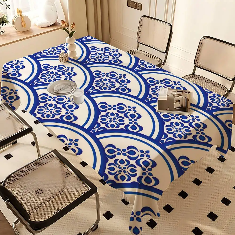 Classic Blue And White Porcelain Tablecloth Table Cover Christmas Picnic Party Wedding Waterproof Desk Cloth Table Decor