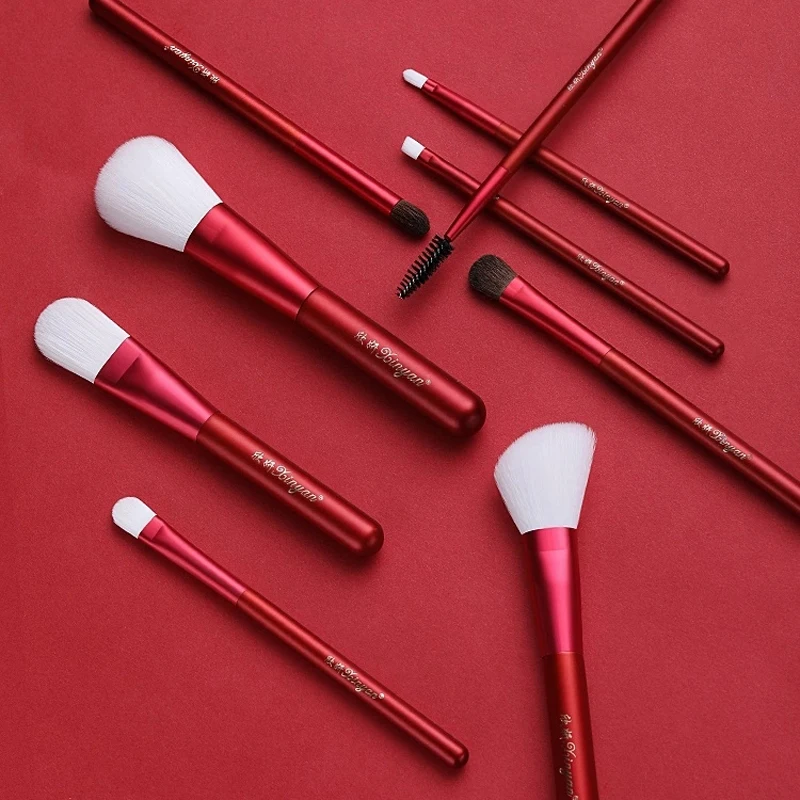 XINYAN-Ensemble de pinceaux de maquillage pour fard à barrage avec sac, fond de teint rose, mélange, eyeliner, cils, manche en bois, cosmétiques, outils de beauté doux