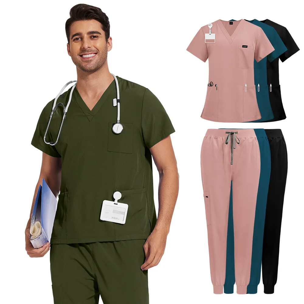 

New Arrival Custom men Nursing Scrub Straight Leg Pants Set Hospital Doctor Sets Women Stylish Slim Fit Hospital Scrub Uniform