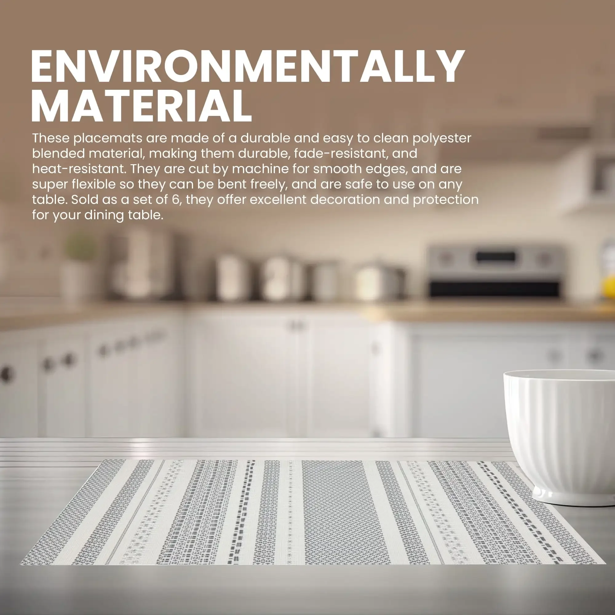 Dainty Home ชุดแผ่นรองจาน 6 ชิ้น |   สง่างามและทนทาน |   แผ่นรองจานล้างทําความสะอาดได้ PVC กันลื่นขนาด 12x18 นิ้ว