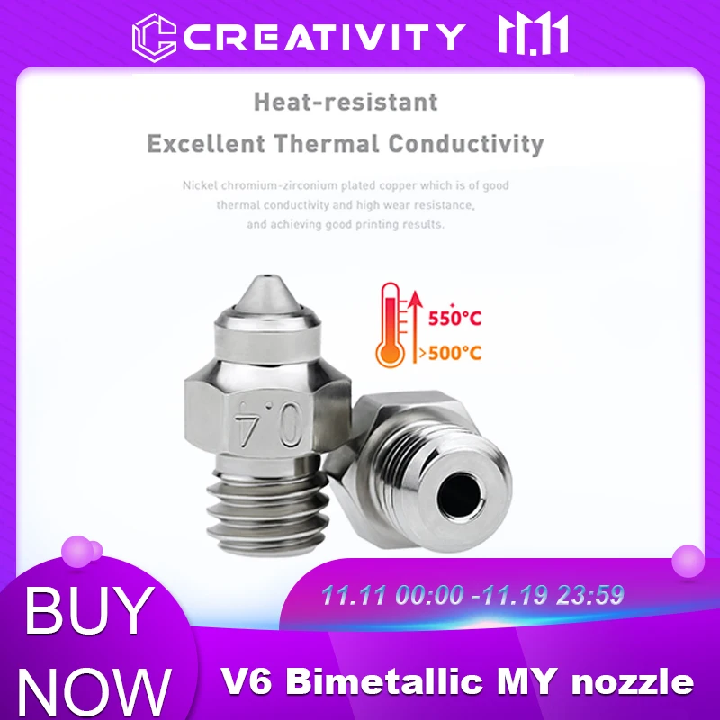 

Биметаллическая насадка V6 MY 0,4 мм 0,6 мм 0,8 мм, высокая температура для E3DV6/PRUSA i3/MK3/ MK3S/MK2/2.5/Vo-ron 3D-принтера Hotend