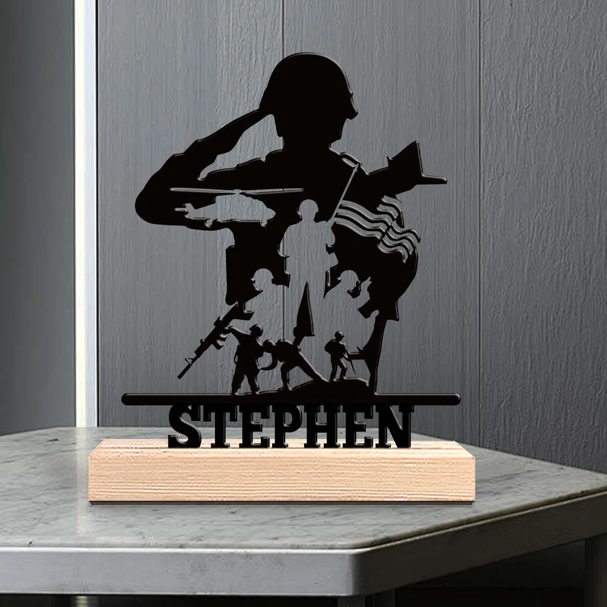 1pc Personalized Desktop Metal Ornaments Customizable Name Equipped with Wooden Base Desktop Decorations,Office Decorations