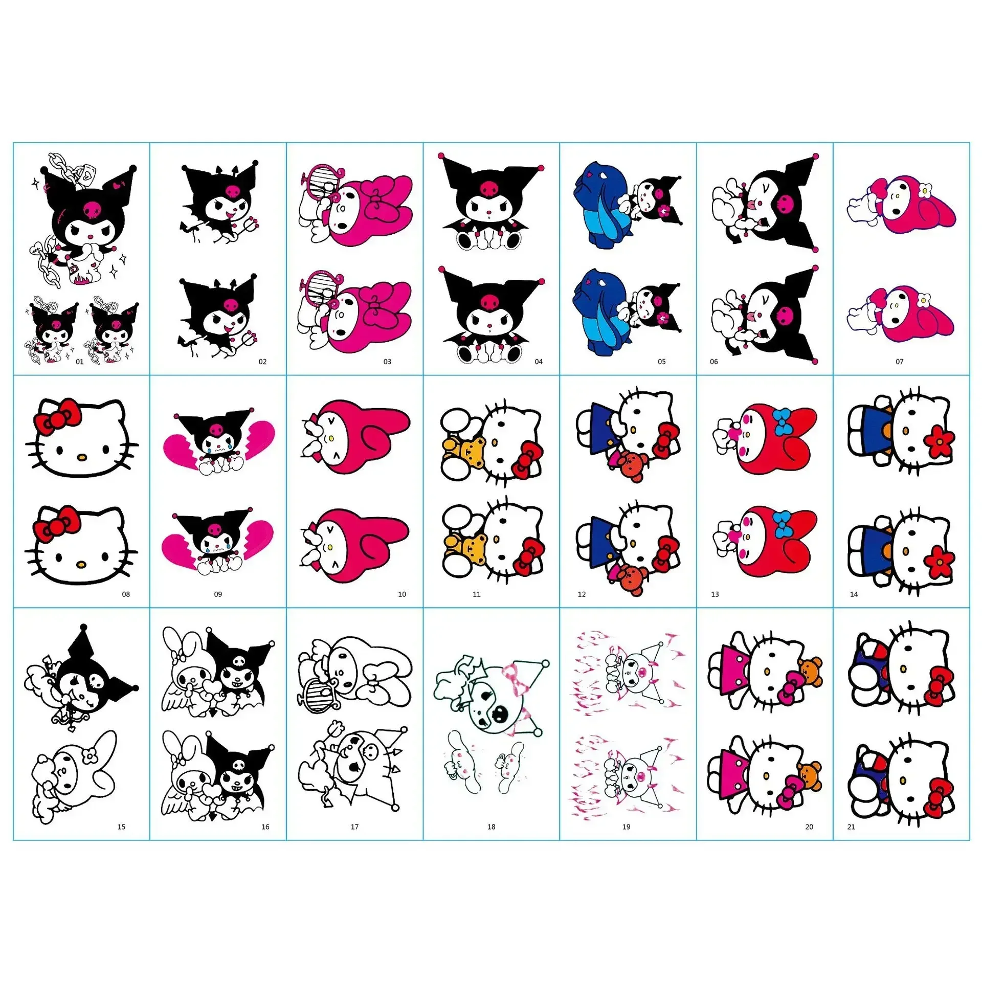 Not Repeated Cute Sanrio Kawaii Kuromi Melody Hello Kitty Kids Graffiti Easy To Clean Waterproof Tattoo Stickers