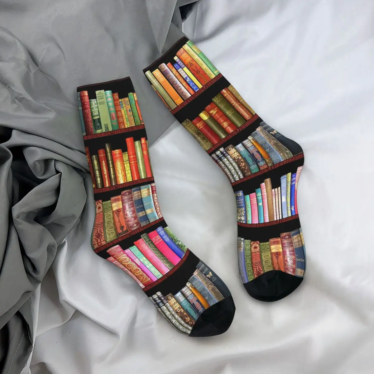 All Seasons Crew Stockings Book Bookshelf Socks Fashion Long Socks for Men Women Valentine's Day Gifts