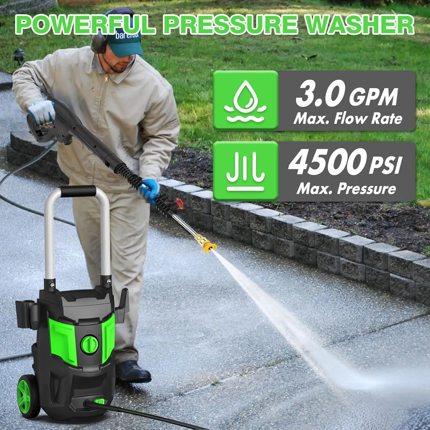 Electric Pressure Washer 4500PSI Max 3.0GPM with 20FT Hose,35FT Cord High Power Washers Powered 4 Nozzles for Patios Car Garden